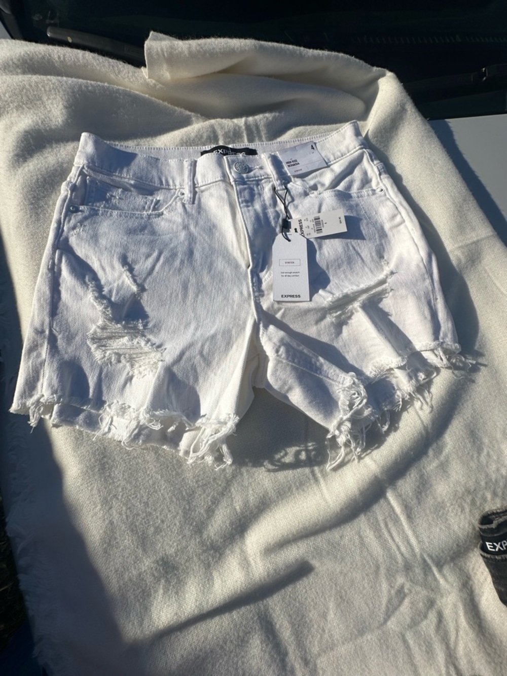 Express White Distressed Denim Cutoff Shorts